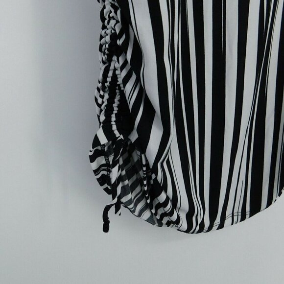 Cache Blouse Womens XS Pullover Black White Striped Stretchy Side Drawstrings - Picture 7 of 7